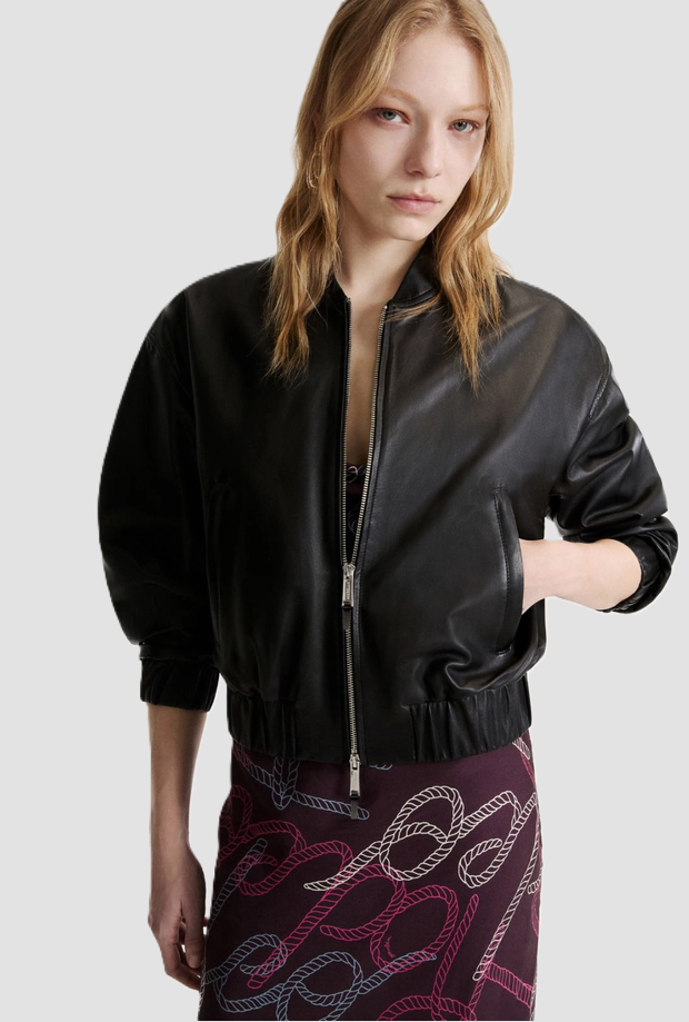 Bomber in pelle donna nero 