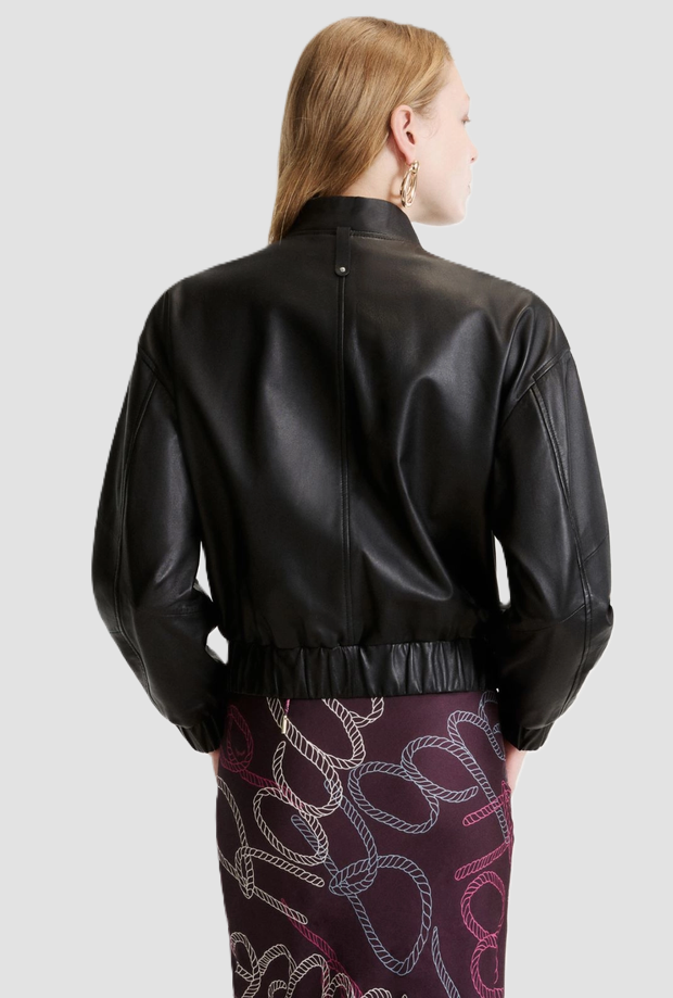Bomber in pelle donna nero 