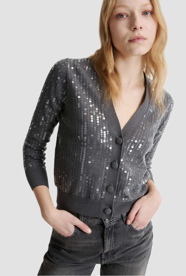 Cardigan con paillettes donna grigio 