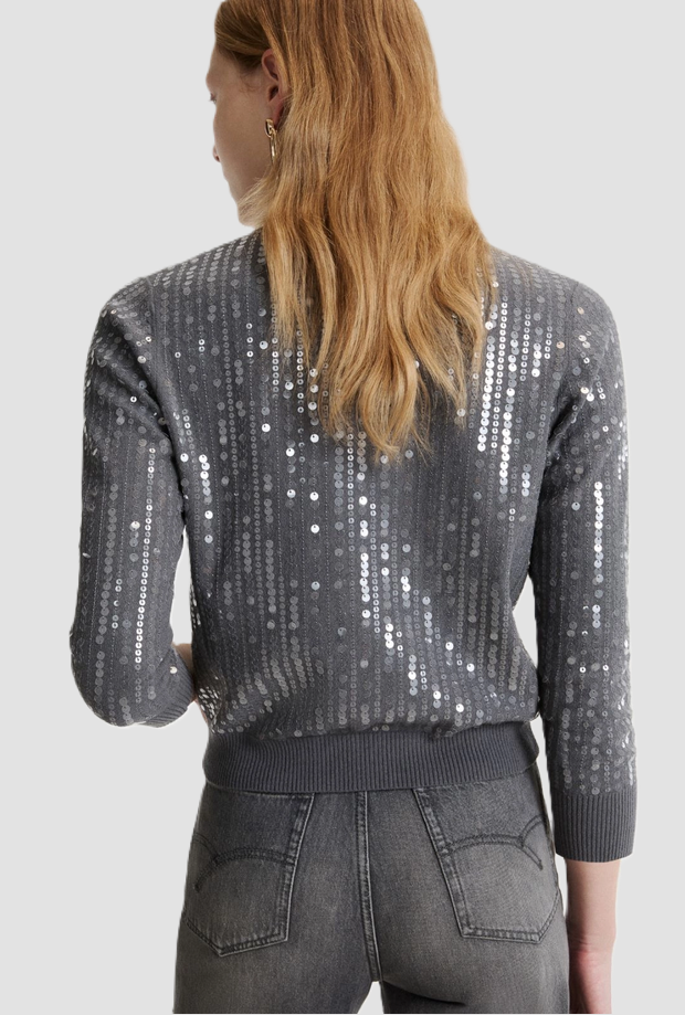 Cardigan con paillettes donna grigio 