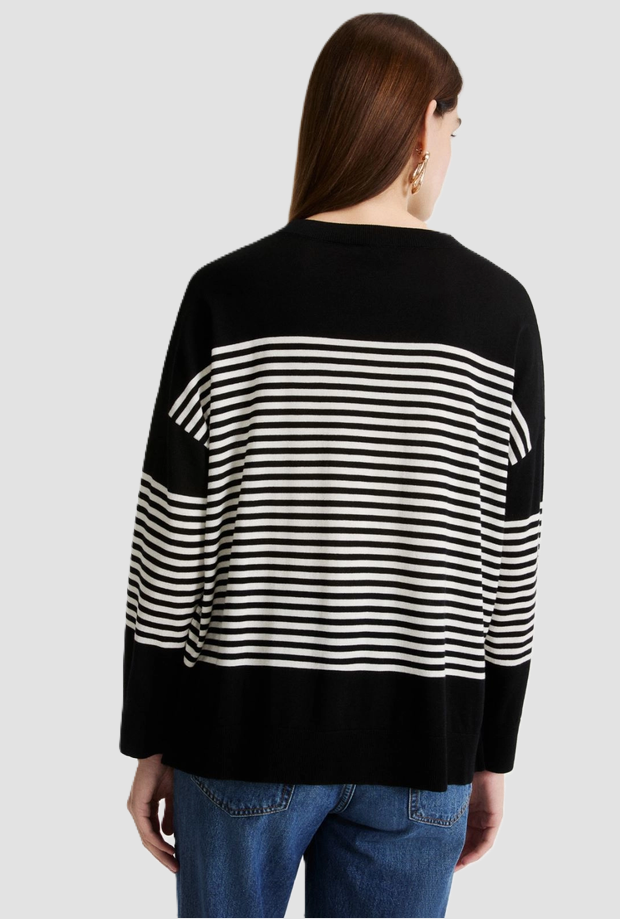 Maglia a righe in puro lyocell donna nero-bianco 