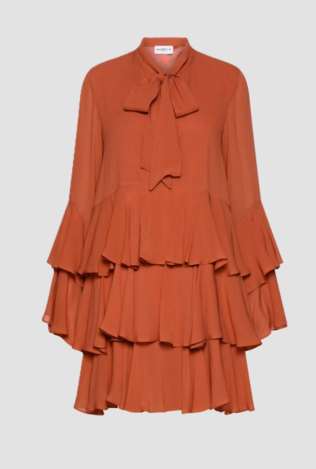 Abito con balze donna terracotta 
