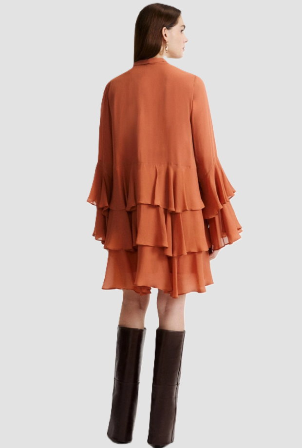 Abito con balze donna terracotta 