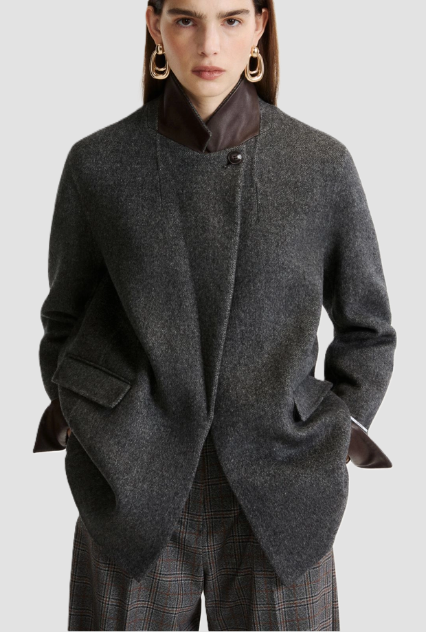 Giacca con dettagli in pelle donna grigio 