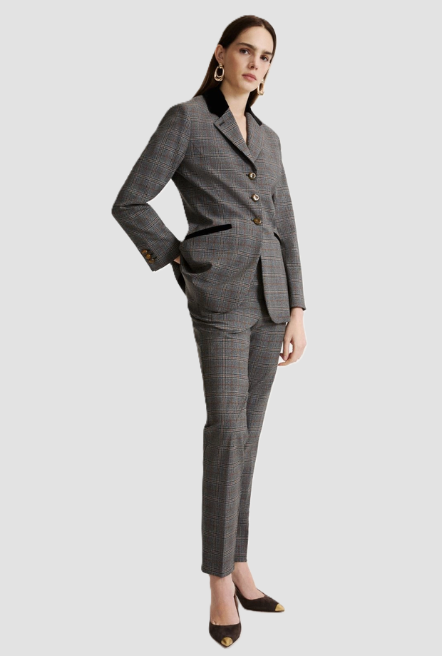Pantalone slim fit a quadri donna grigio 