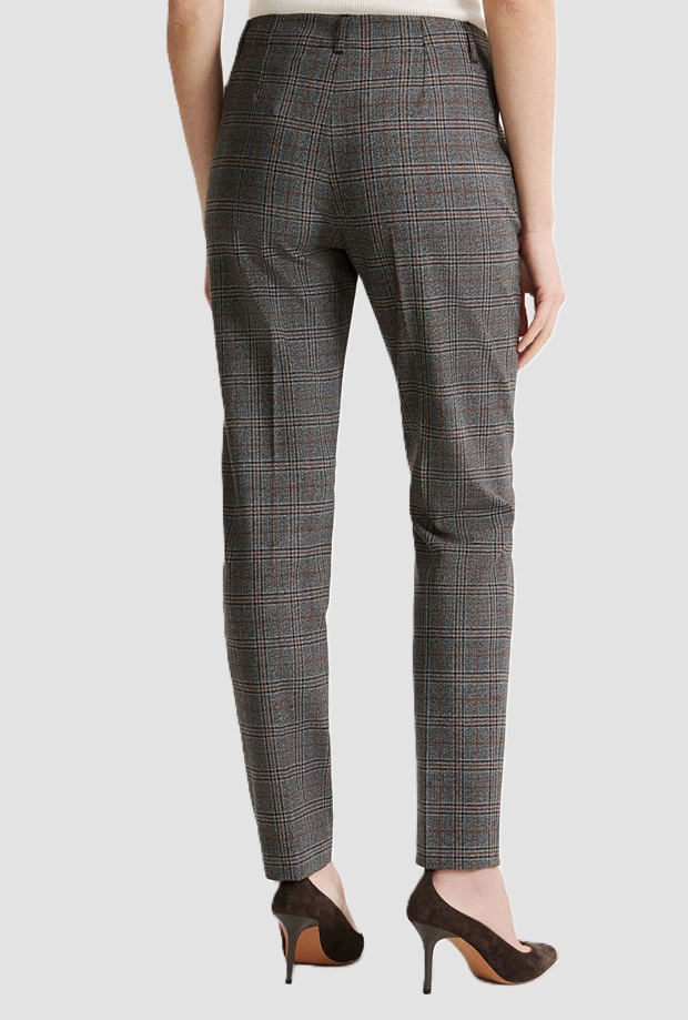 Pantalone slim fit a quadri donna grigio 