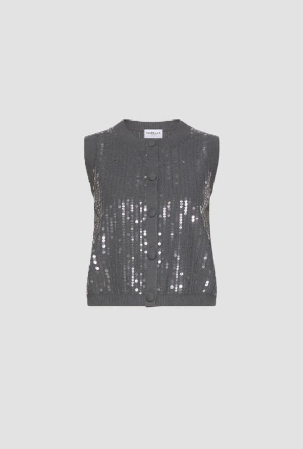 Gilet in maglia con paillettes donna grigio 