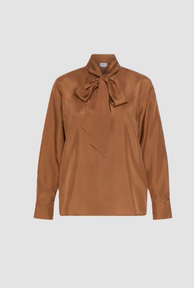 Camicia in seta habotai donna tabacco 