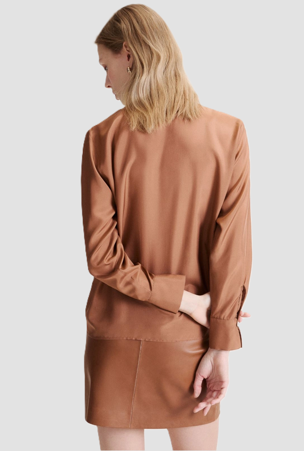 Camicia in seta habotai donna tabacco 