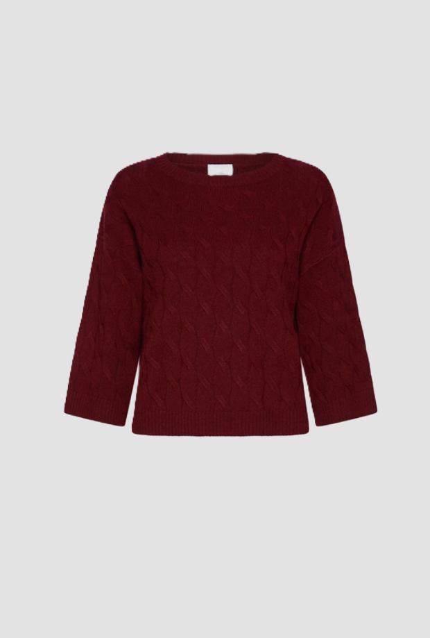 Maglia a trecce misto cashmere donna bordeaux 