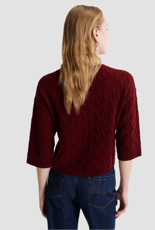 Maglia a trecce misto cashmere donna bordeaux 