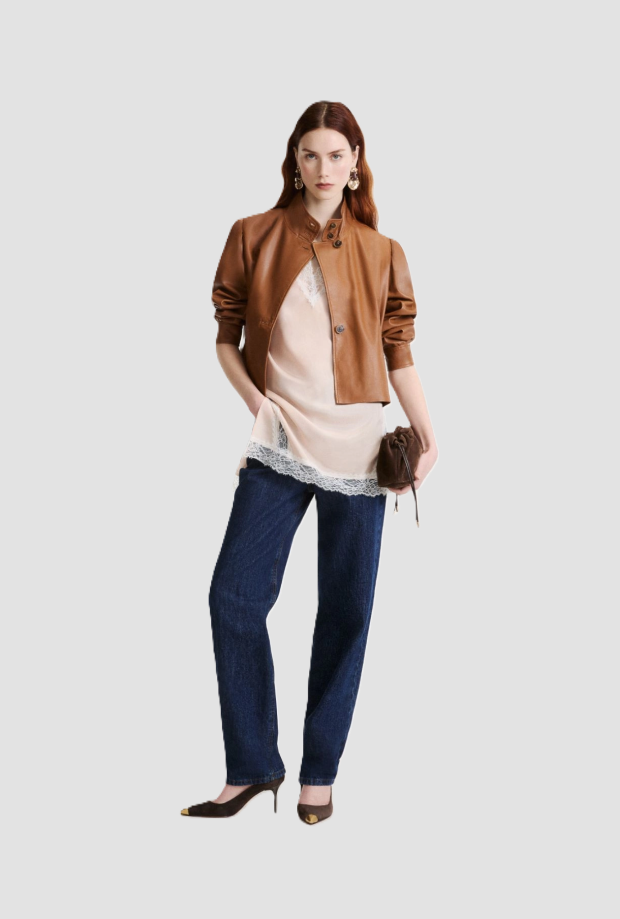Giacchino in pelle donna tabacco 
