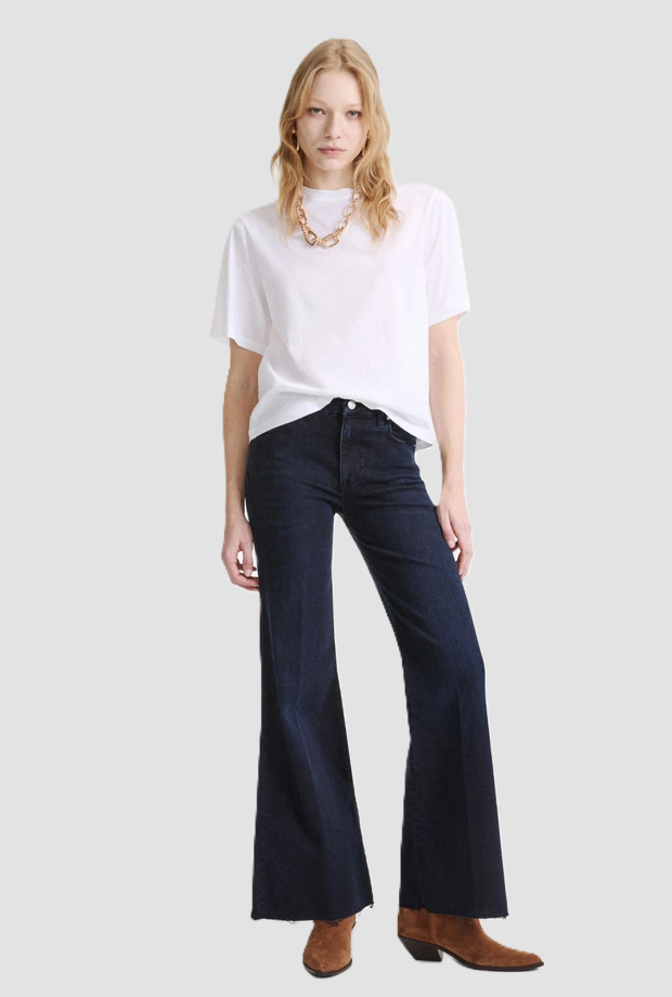 Jeans wide leg donna blu notte 
