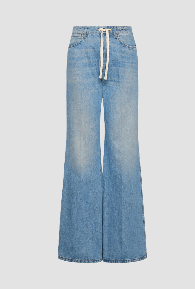 Jeans wide leg con cordoncino donna azzurro 