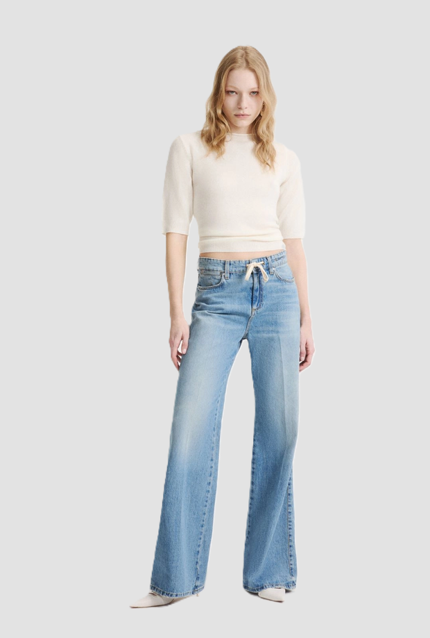 Jeans wide leg con cordoncino donna azzurro 