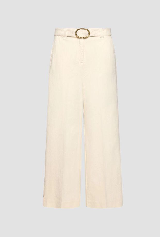 Pantalone wide leg con cintura donna panna 