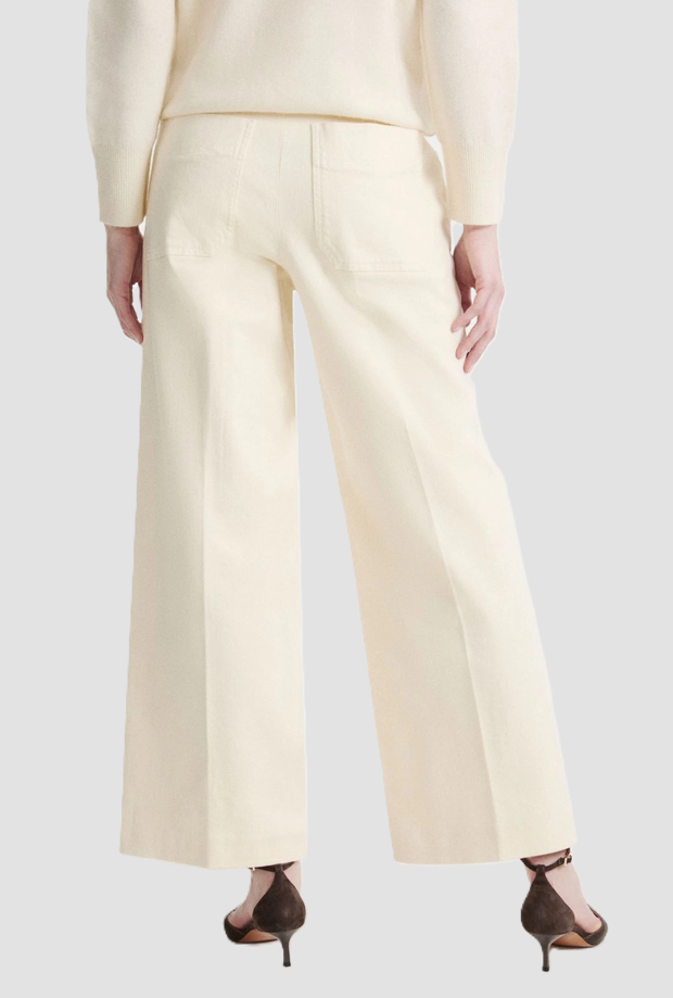 Pantalone wide leg con cintura donna panna 