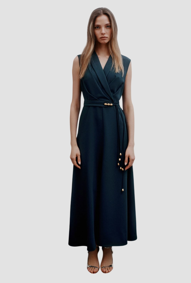 Abito smanicato donna blu pavone 