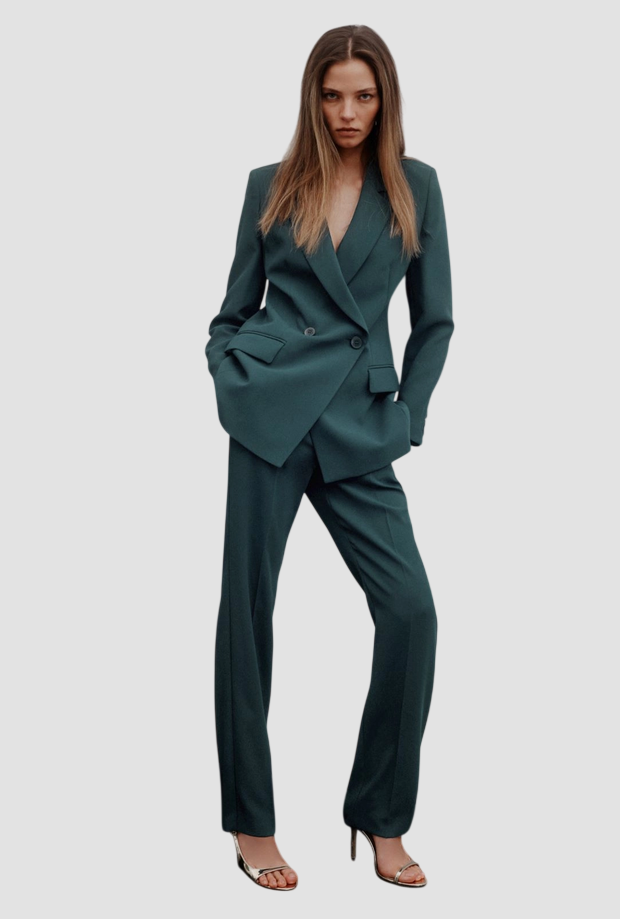 Pantalone a gamba dritta donna blu pavone 
