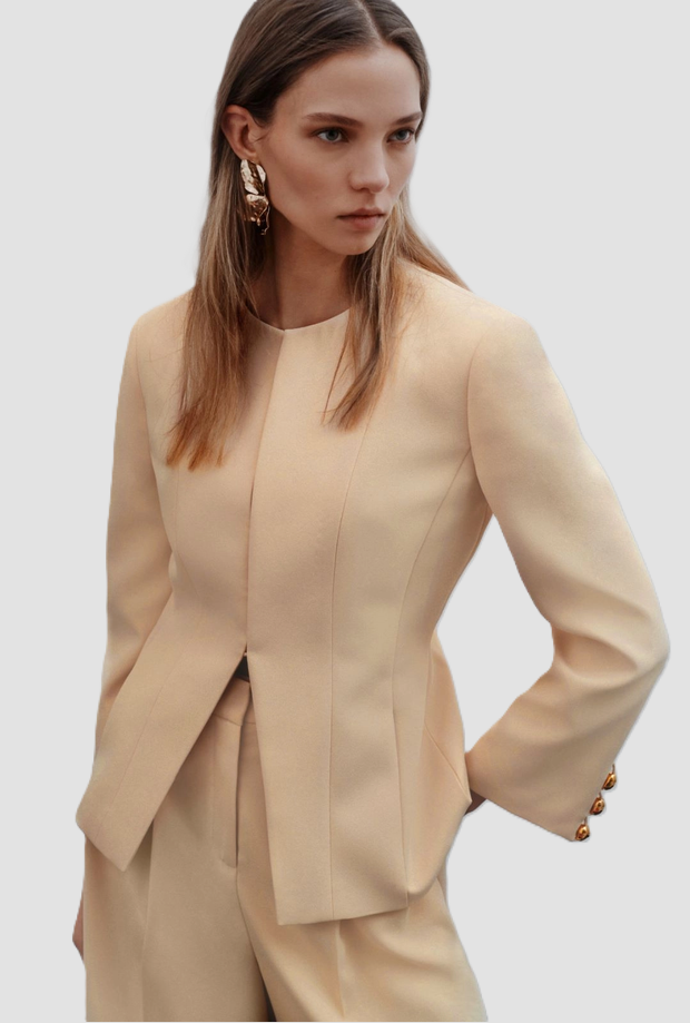 Giacca girocolla donna beige 