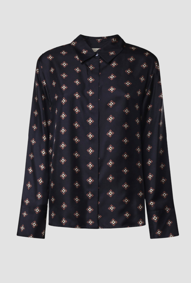 Camicia in seta stampata donna blu marino 