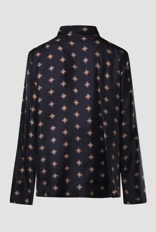 Camicia in seta stampata donna blu marino 