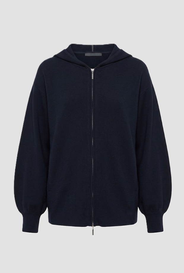 Cardigan full zip con cappuccio donna blu 