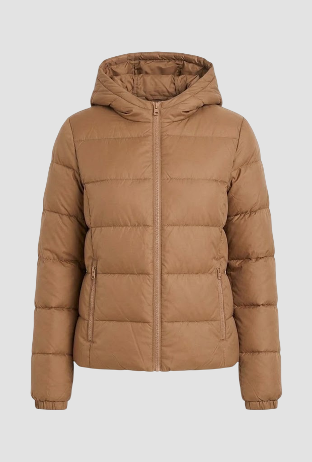 Piumino con cappuccio donna cammello 