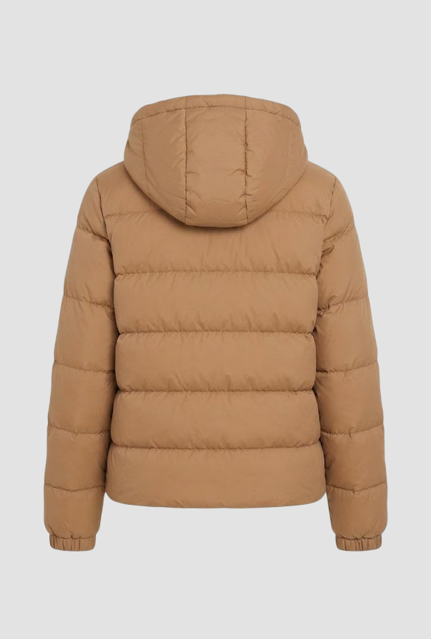 Piumino con cappuccio donna cammello 