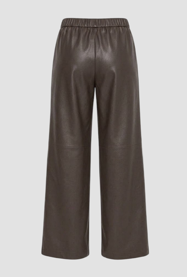 Pantalone wide leg in ecopelle donna testa di moro 