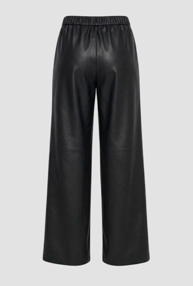 Pantalone wide leg in ecopelle donna nero 