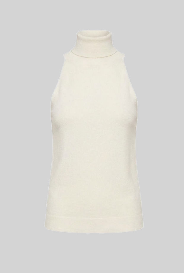 Maglia smanicata a collo alto donna bianco 