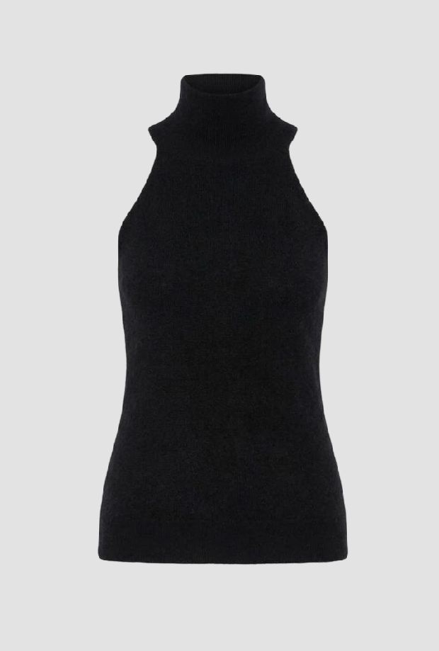 Maglia smanicata a collo alto donna nero 