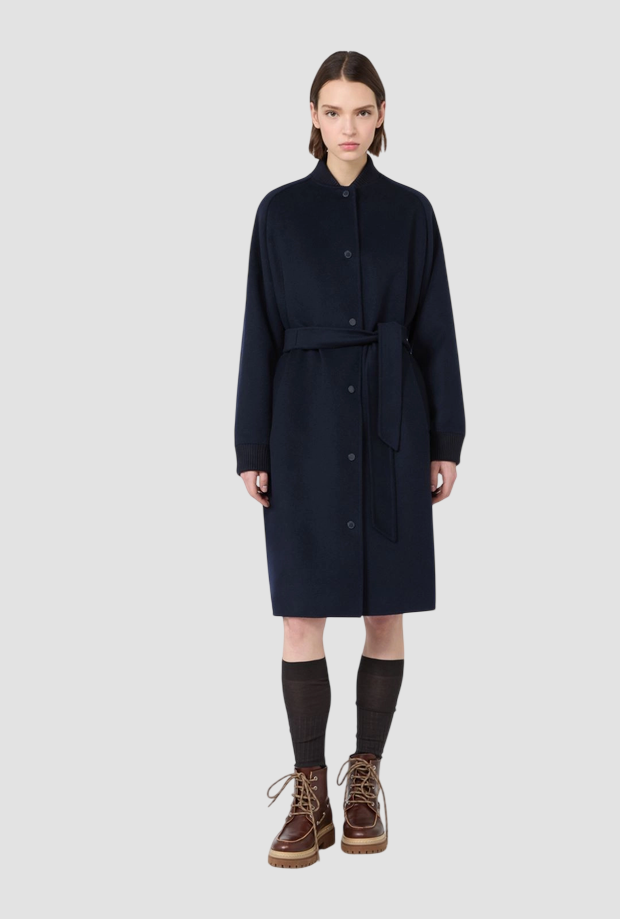 Cappotto trapuntato in lana donna blu 