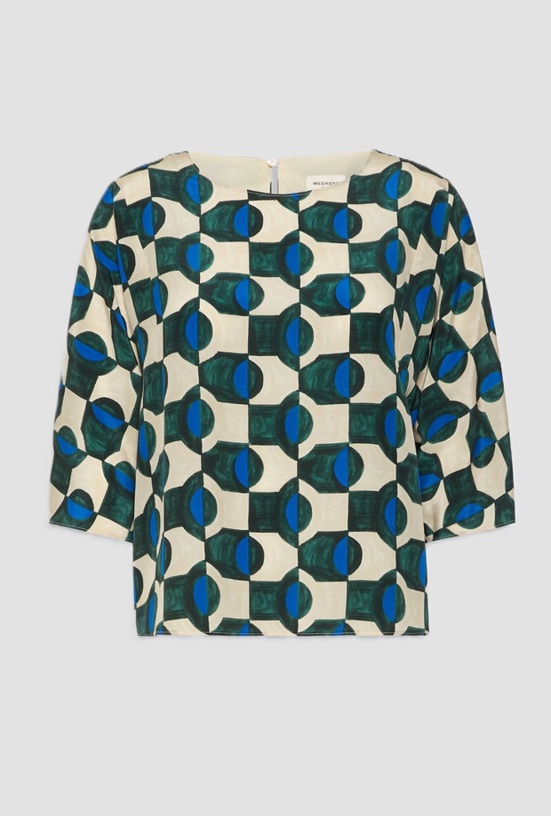 Blusa stampata in seta donna verde scuro 