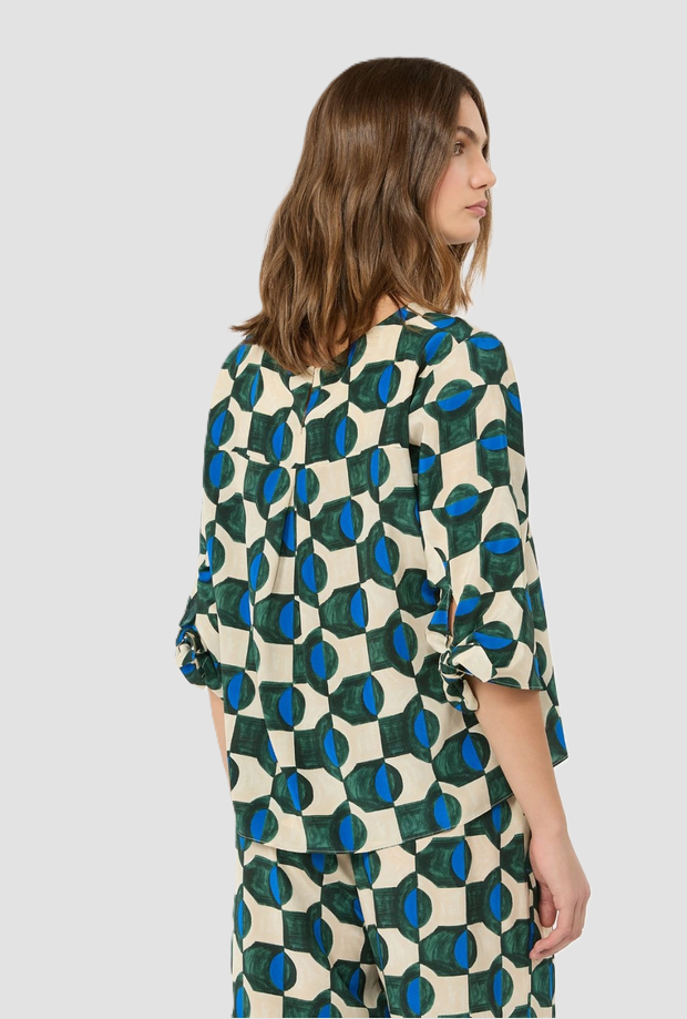 Blusa stampata in seta donna verde scuro 