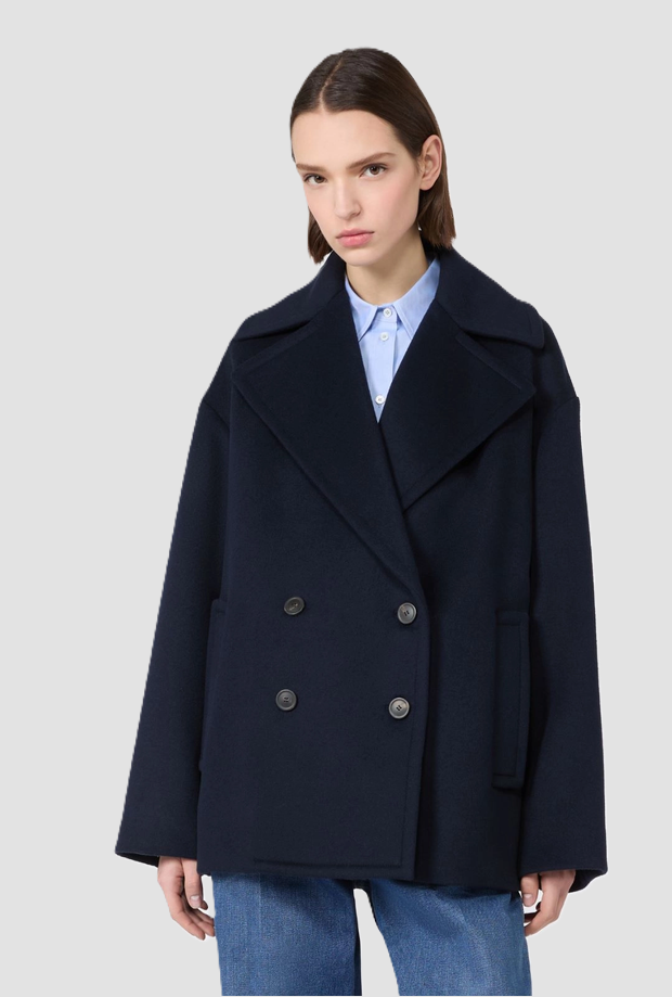 Cappotto doppiopetto donna blu 