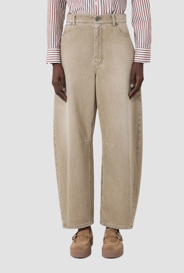 Jeans barrel fit donna beige 