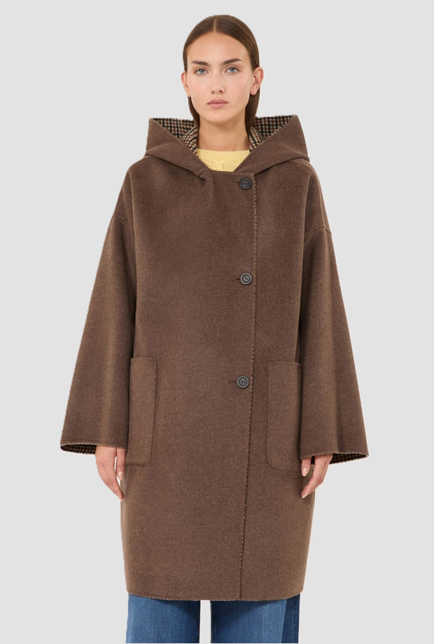 Cappotto doppiopetto in lana donna marrone 