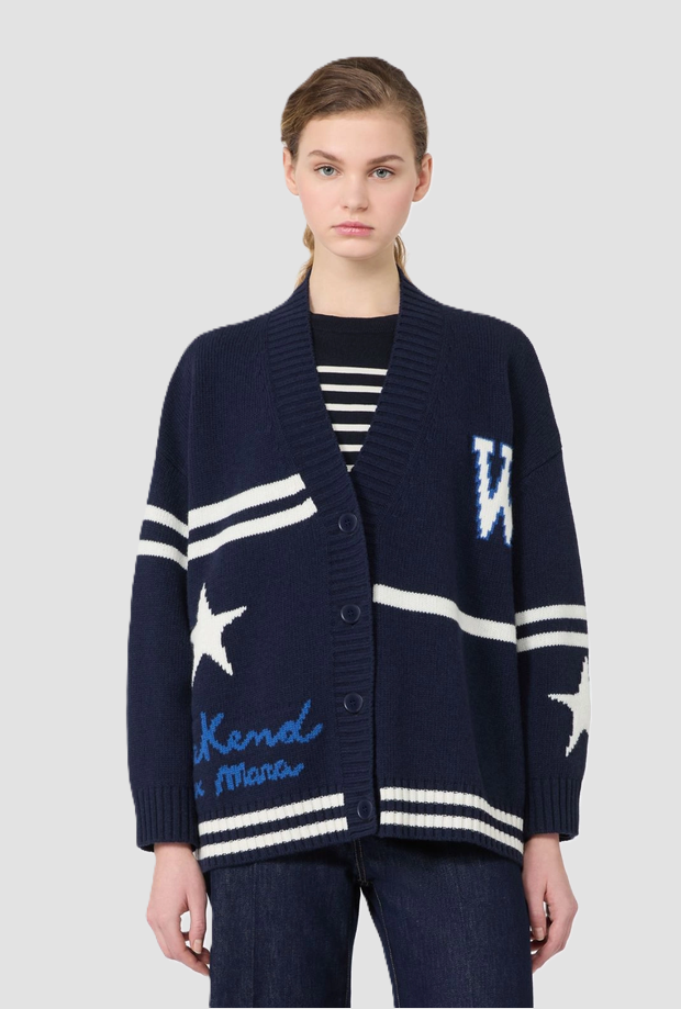 Cardigan in lana donna blu marino 