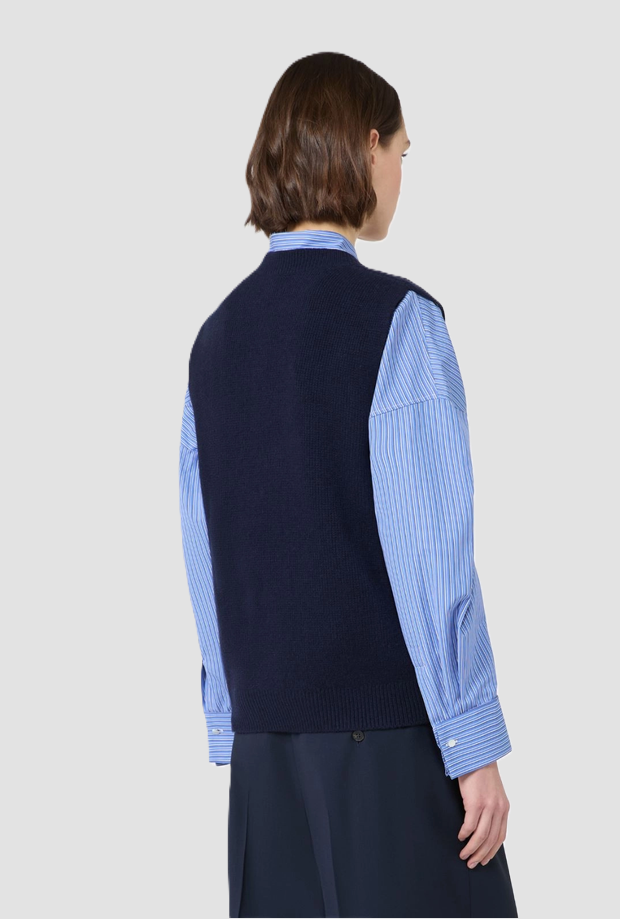 Gilet con ricami in lana donna blu marino 