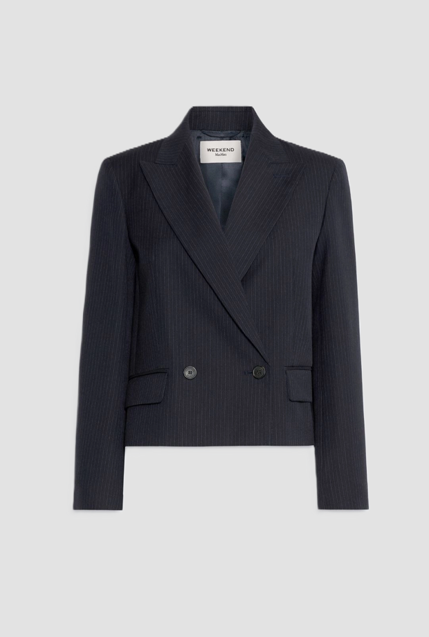 Giacca crop in doppiopetto donna blu 