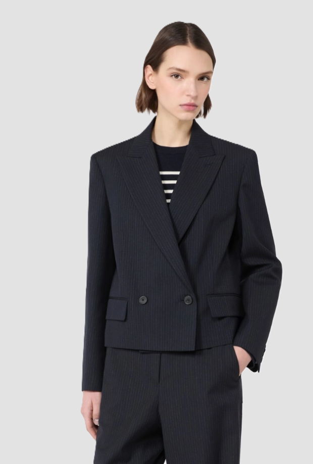 Giacca crop in doppiopetto donna blu 