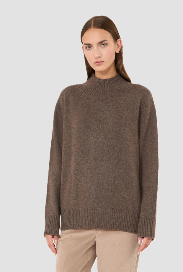 Maglia a collo alto in cachemire donna marron glacé 