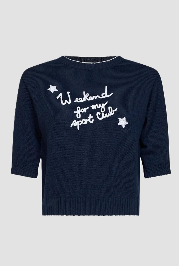 Maglia in filato con ricamo donna blu 