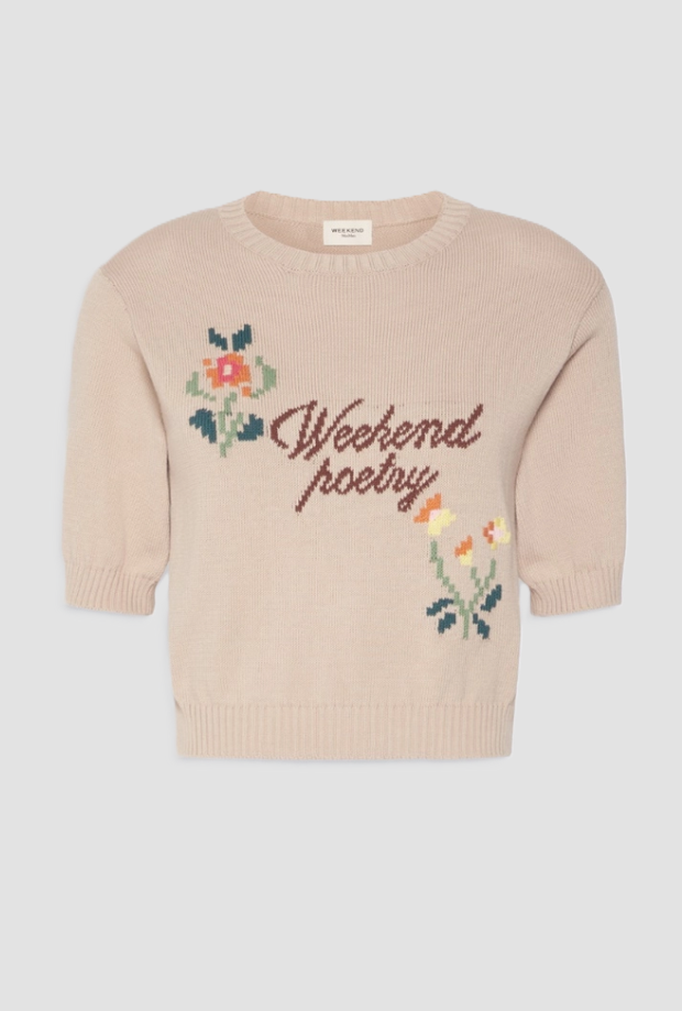 Maglia in filato con ricamo donna sabbia 