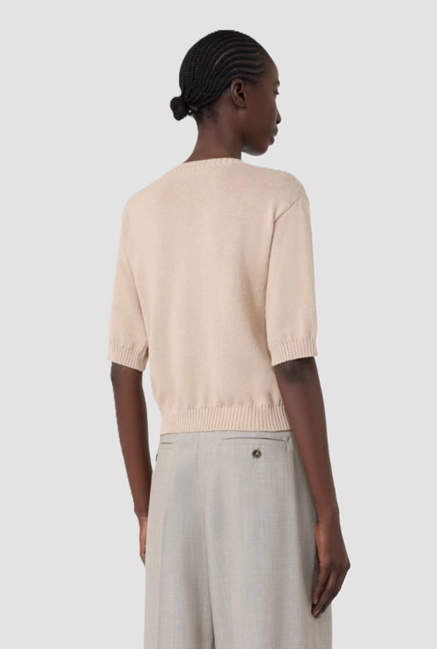 Maglia in filato con ricamo donna sabbia 