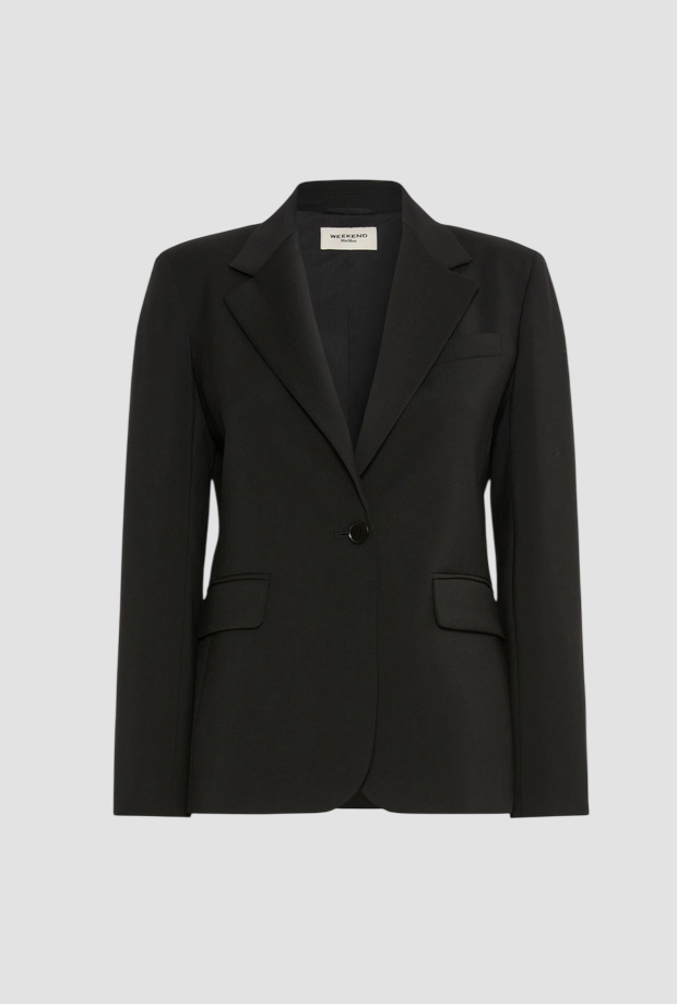 Giacca monopetto in lana da donna nero 