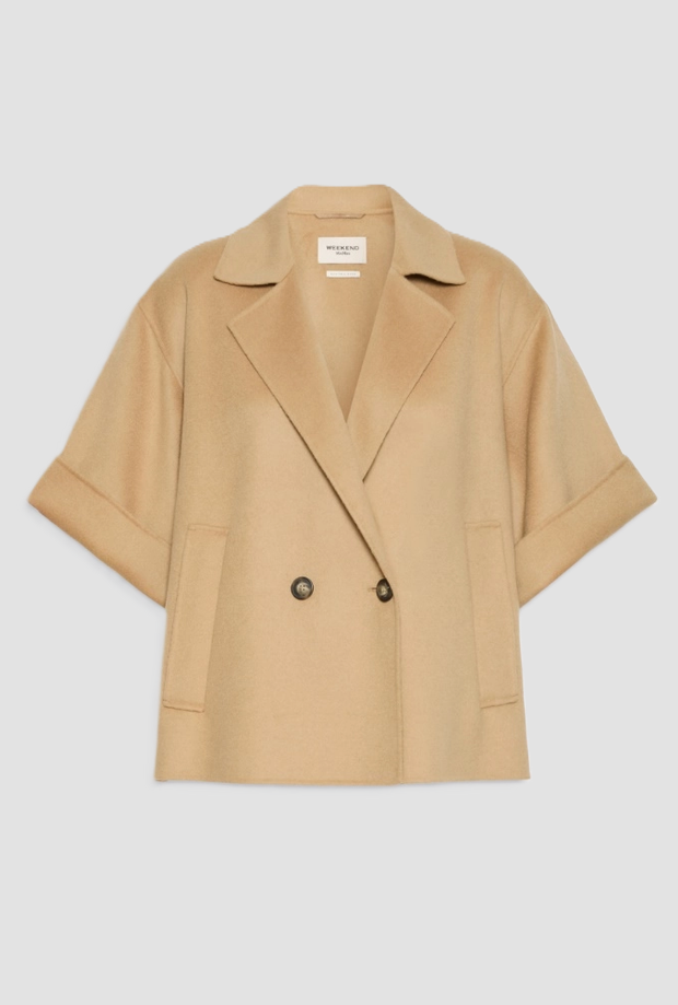 Cappotto crop donna cammello 