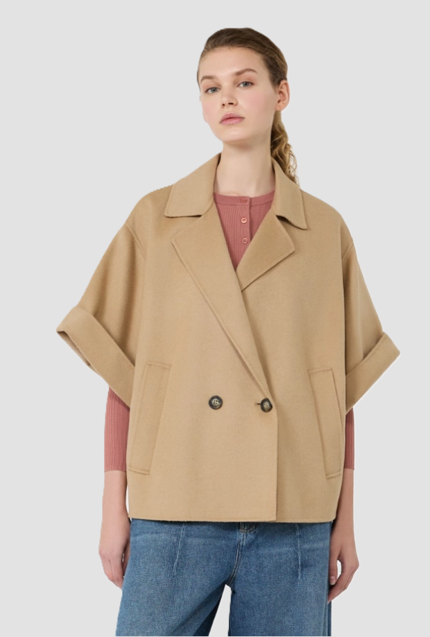 Cappotto crop donna cammello 